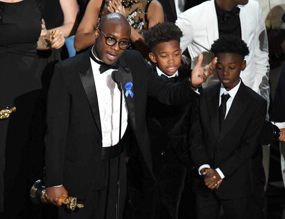 Writer and director Barry Jenkins, actors Jaden Piner and Alex R Hibbert