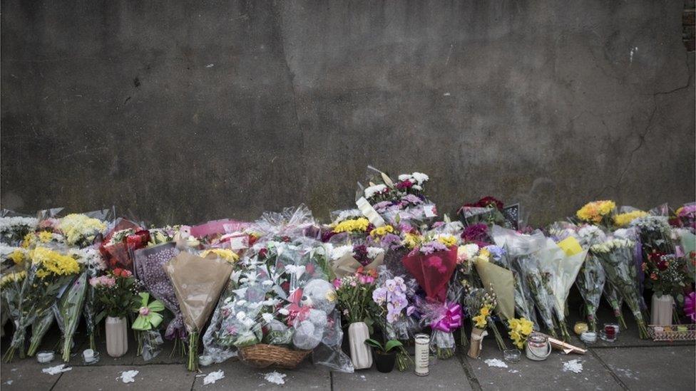 Flowers at the scene of a shooting in Tottenham