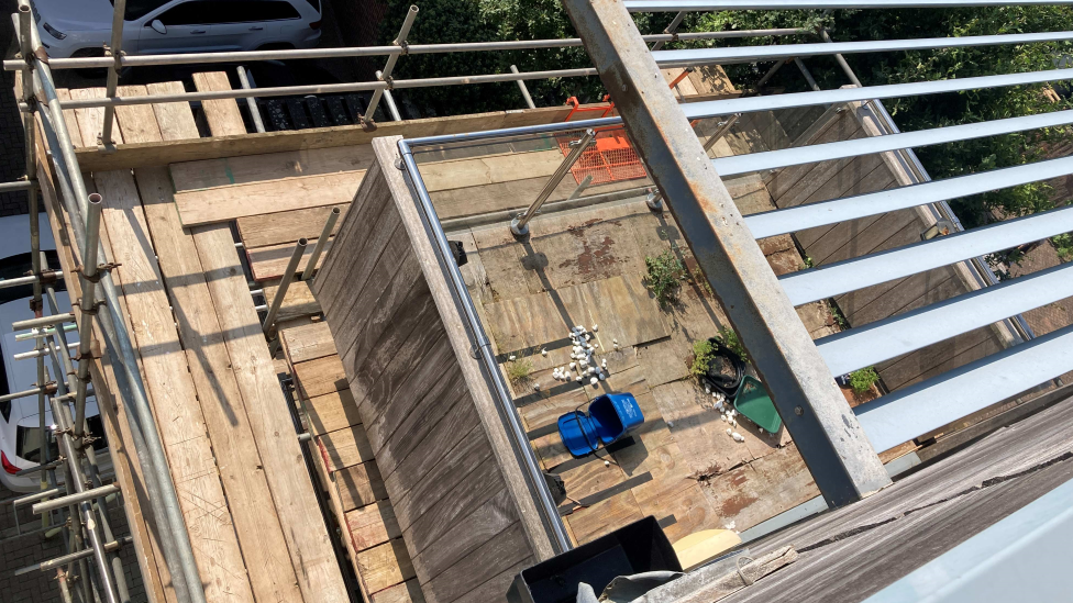 Scaffolding around balconies in Southend