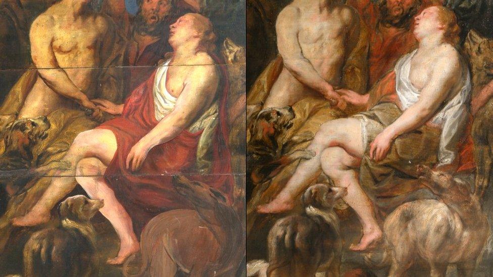 The work has been successfully restored to its original state (right) after a local restorer repainted the piece