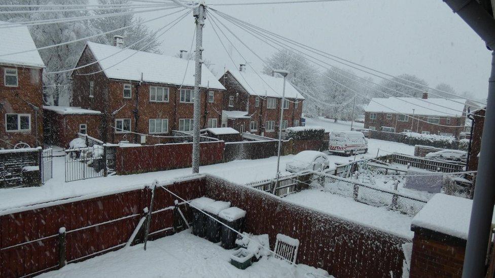 Snow on houses and streets in West Cornforth