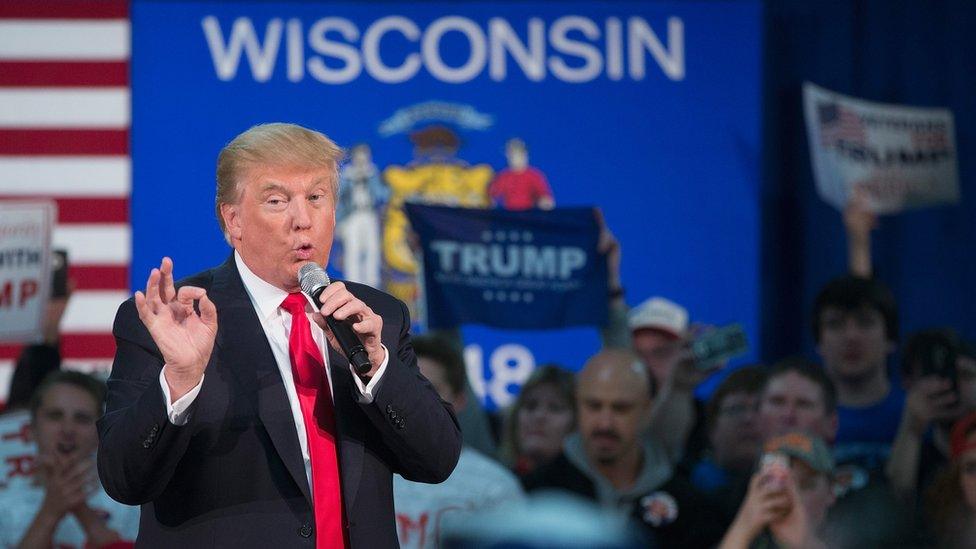 Republican presidential candidate Donald Trump speaks to guests during a campaign stop at the Central Wisconsin Convention & expo Center on April 2, 2016 in Rothschild, Wisconsin. Wisconsin voters go to the polls for the state's primary on April 5. (Photo by Scott Olson/Getty Images)