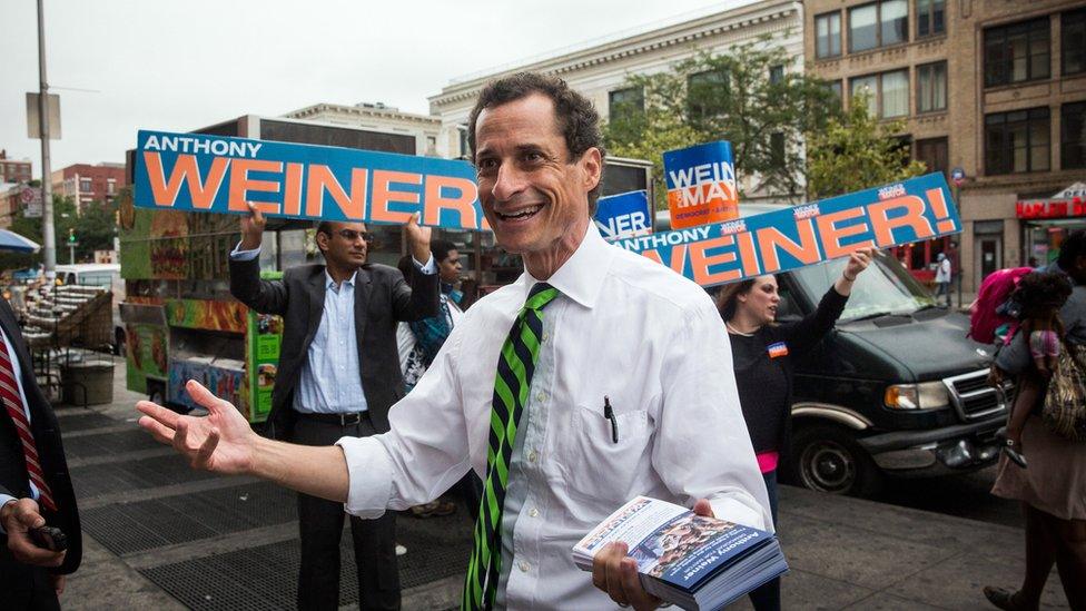 Weiner on primary day in New York City