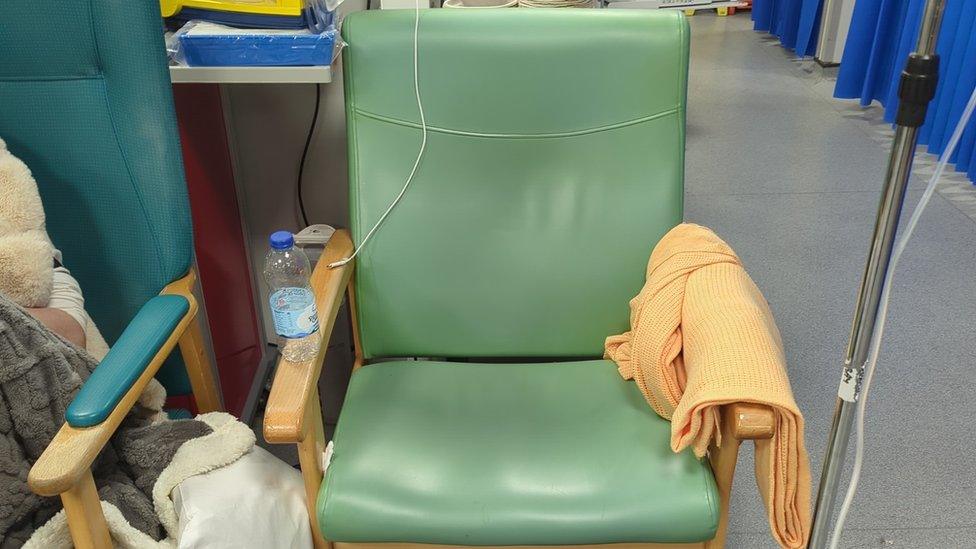 The first chair Nicky Roberts had to sleep in at Morriston Hospital