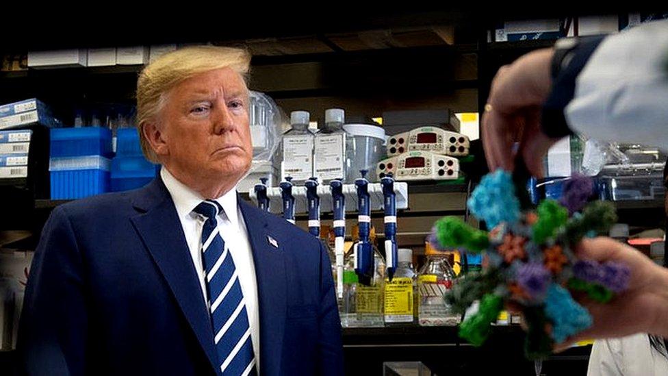 Trump speaking to scientists at a vaccine research centre