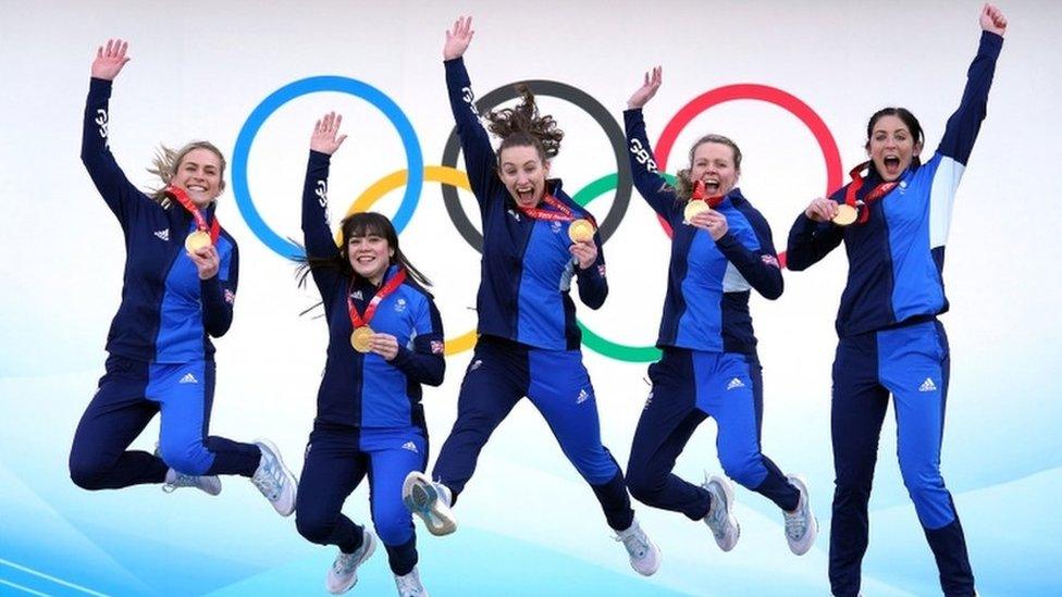 Team GB'S women's curling team celebrate after winning gold