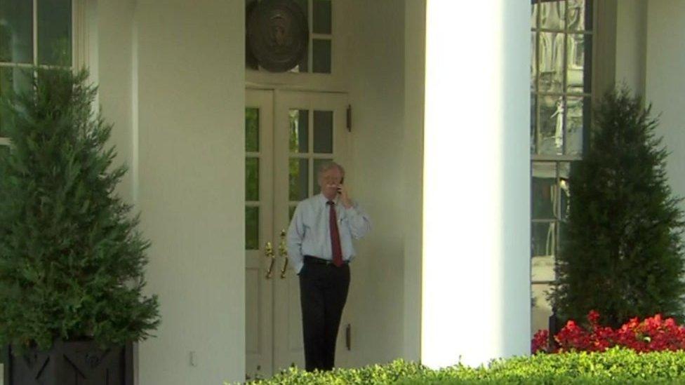 John Bolton was pictured outside the White House on Tuesday morning just before his departure