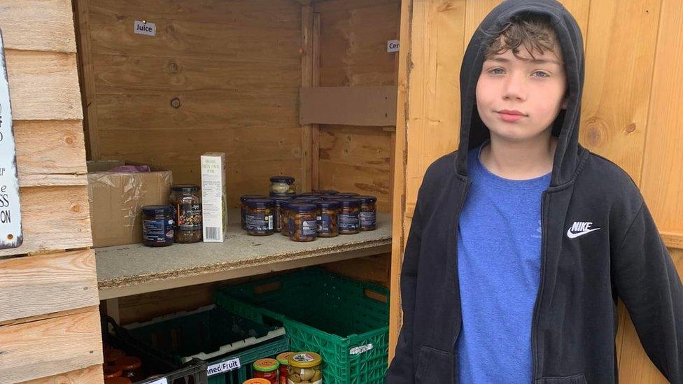 Isaac at the food bank