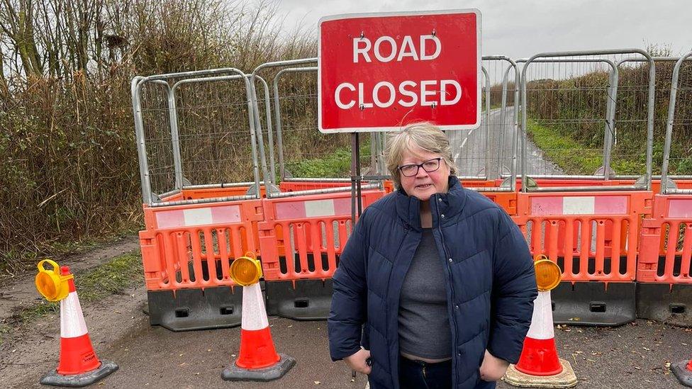 Therese Coffey on the B1127 at Reydon, Suffolk