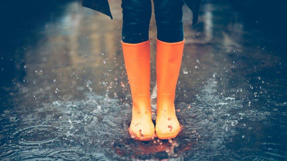 Wellies in a puddle