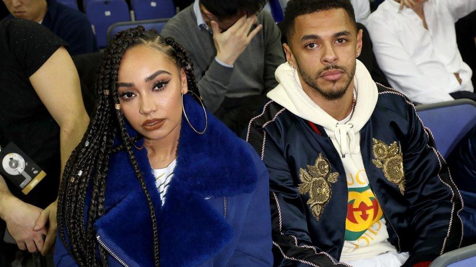 Leigh-Anne Pinnock and Andre Gray attend the Philadelphia 76ers and Boston Celtics London game at The O2 Arena on 11 January 2018 in London