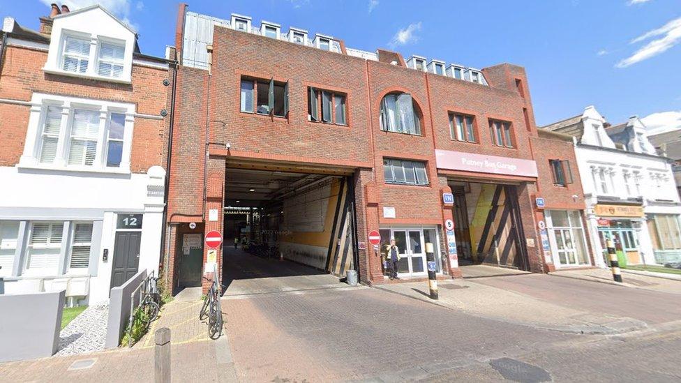 Google StreetView image of Putney bus garage and surrounding houses and shops