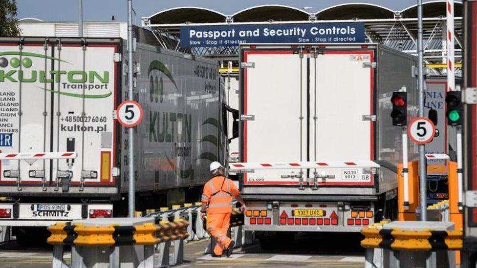 Trucks being checked at customs