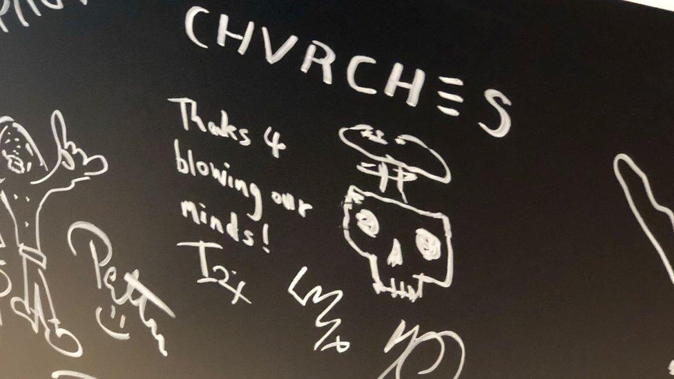 Chvrches message on the office wall at Kojima Productions in Tokyo