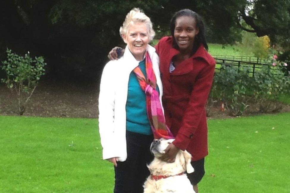 Joyce Aruga and Judy Webb in the grounds of the former Rossholme school after the 100 Women conference in 2013