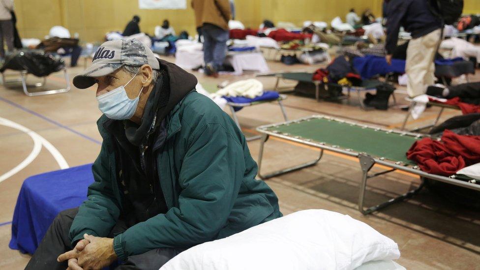 Man in a shelter in Texas