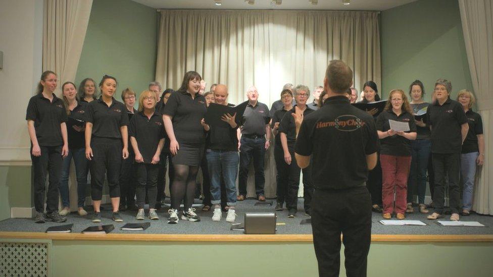 The Harmony Choir and Gail Porter in action.