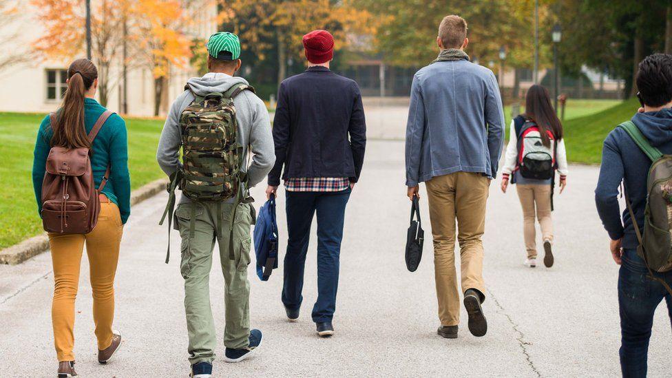 Students walking away from camera