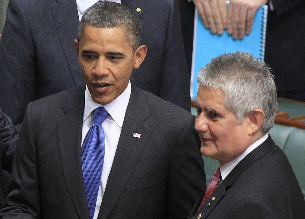 Mr Wyatt with Barack Obama during the US president's visit to Australia in 2011