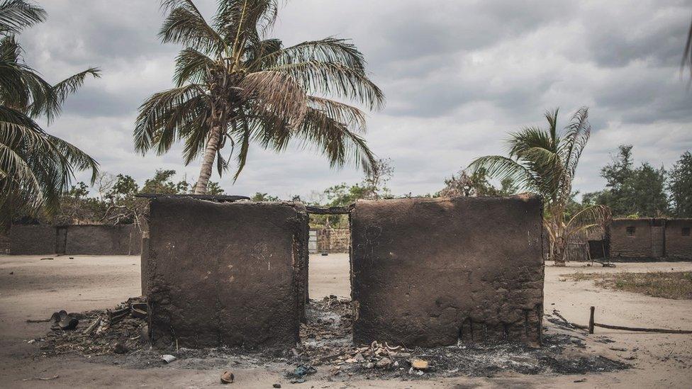 A destroyed house in the village of Aldeia da Paz, Mozambique