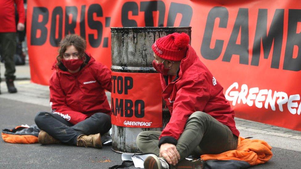 Greenpeace members protest against Cambo oil field