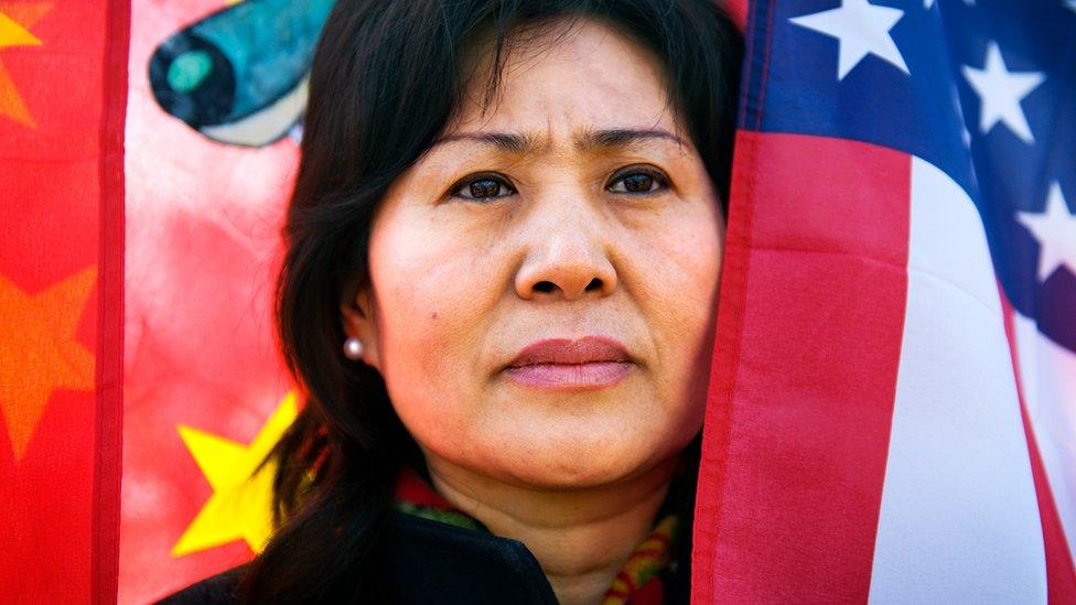 Geng He at protests against the Chinese government in Washington, DC on 14 February 2012