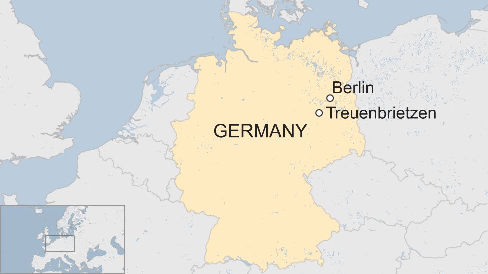 A BBC map showing the locations of Germany, Berlin and the village of Treuenbrietzen