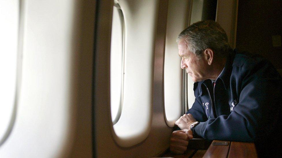 George W Bush surveys Katrina damage in 2005