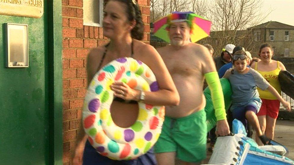 Friends of Otley Lido wore bathing suits for the announcement at Wharfemeadows Park