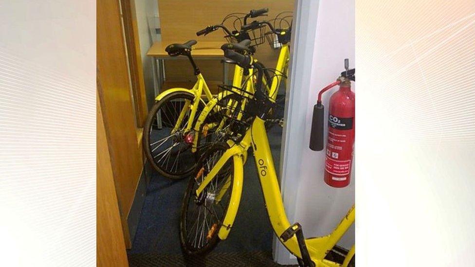 Ofo bikes collected by South Yorkshire Police