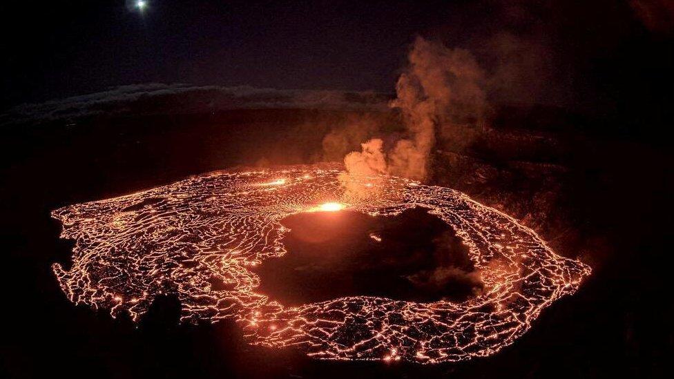 A rising lava lake is seen within Halema'uma'u crater during the eruption of Kilauea volcano in Hawaii, on 5 January