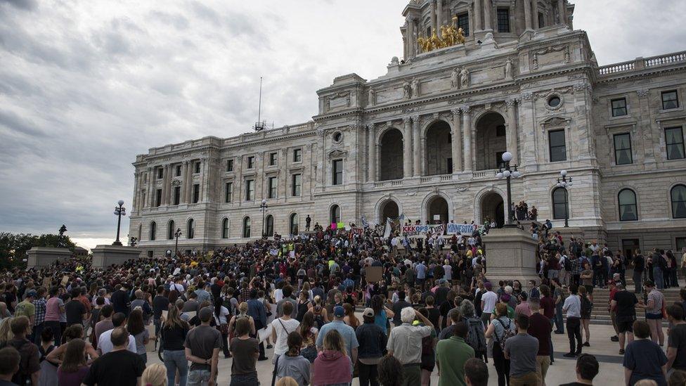 Protestors pack the steps of the Minnesota State Capitol building