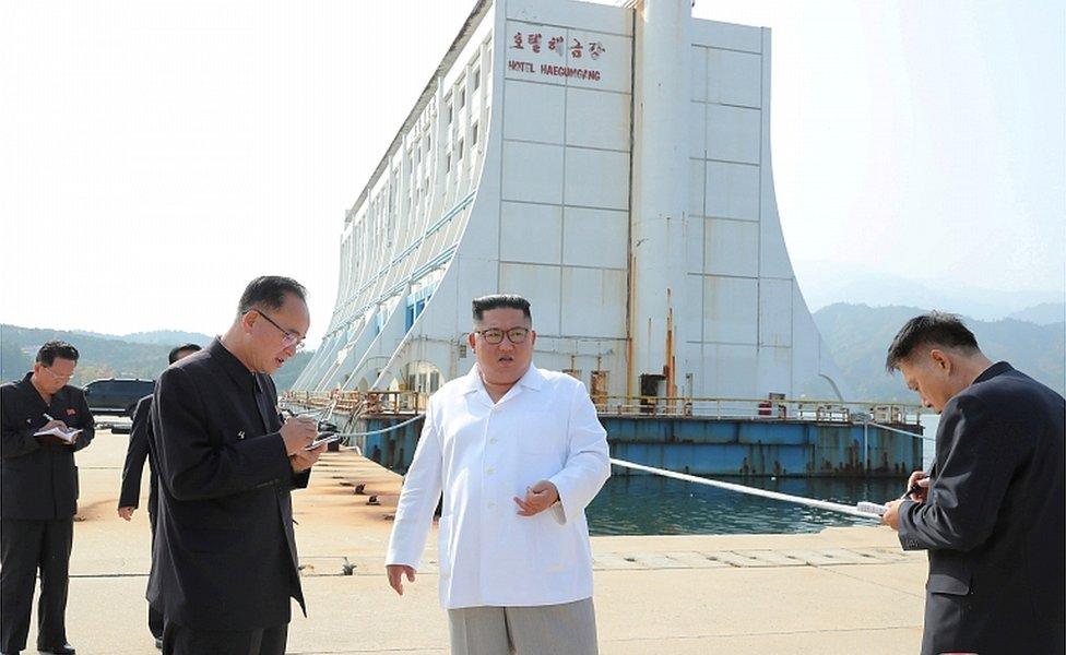 North Korean leader Kim Jong-un inspects the Mount Kumgang tourist resort, North Korea, in this undated picture released by North Korea's Central News Agency (KCNA) on October 23, 2019