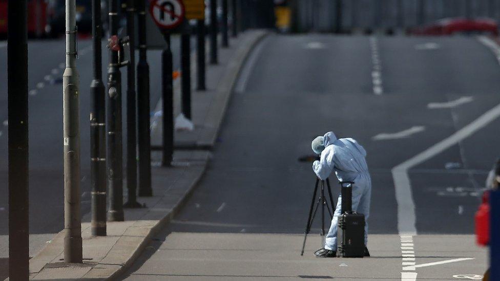 Forensics officer works at the scene