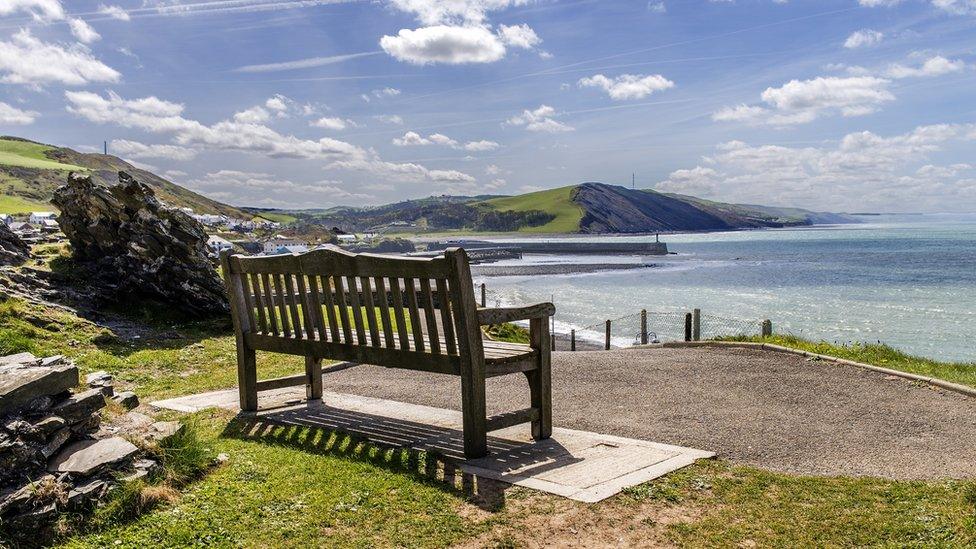 A bench overlooking the bay at Aberystwyth