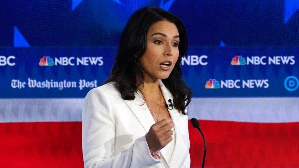 Tulsi Gabbard speaks during the debate