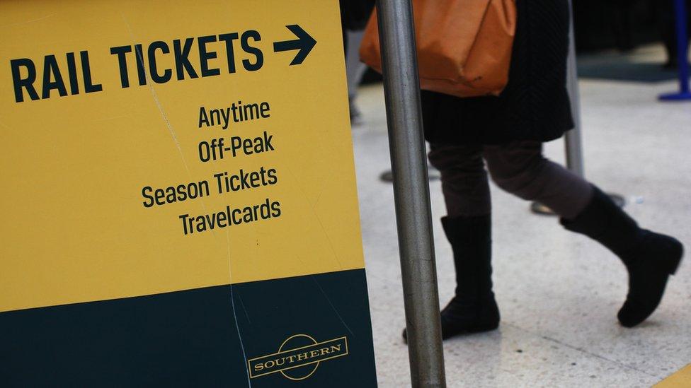 Southern rail tickets sign at station