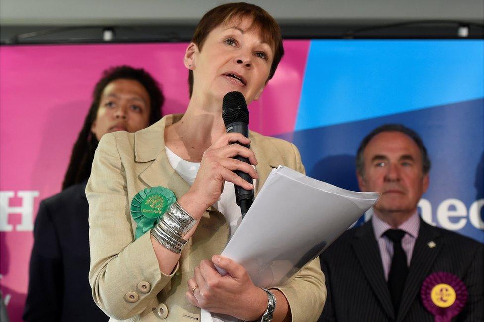 Caroline Lucas, co-leader of the Green Party, speaks after retaining her seat in the general election, in Brighton, June 9, 2017.