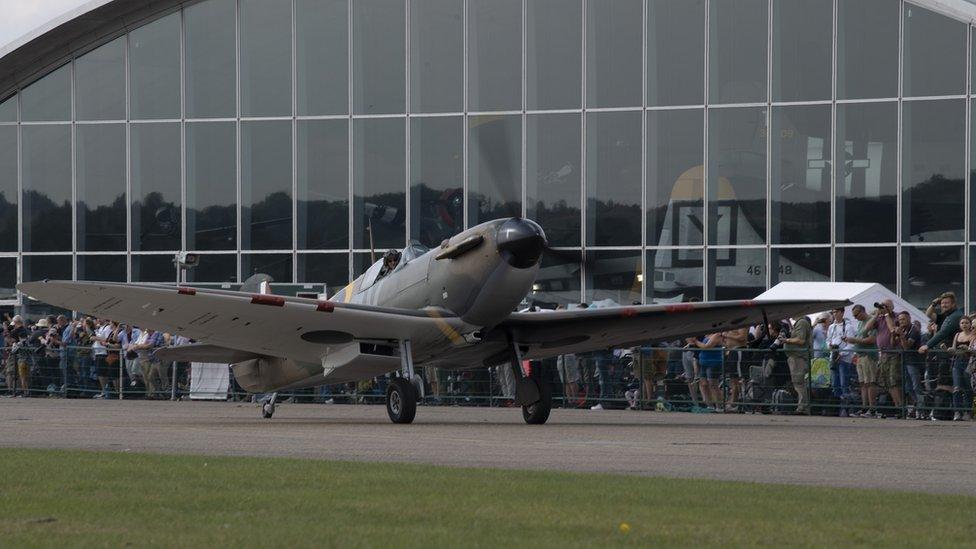 Spitfire on runway at Duxford Museum