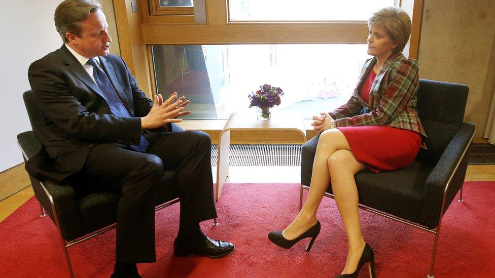 Nicola Sturgeon welcomes David Cameron into her office