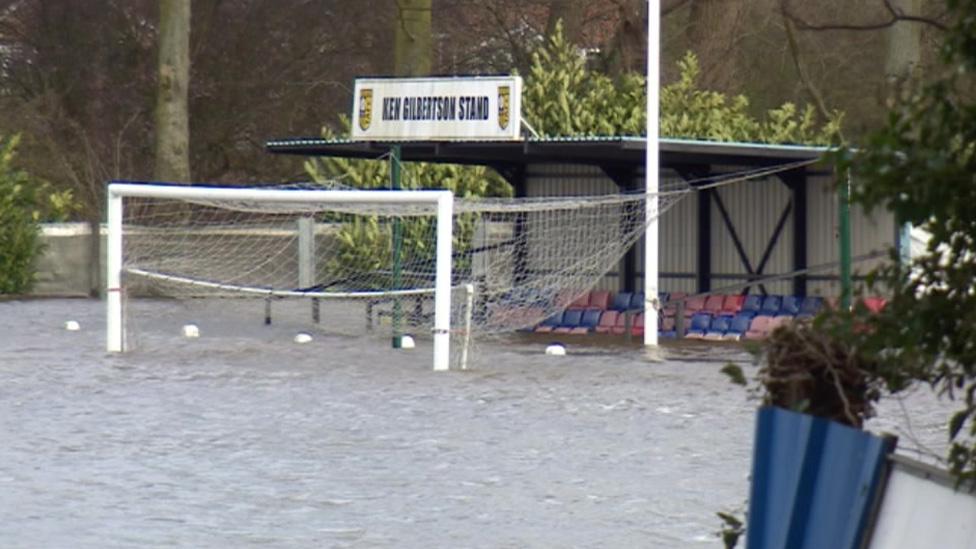 Flooded football pitch