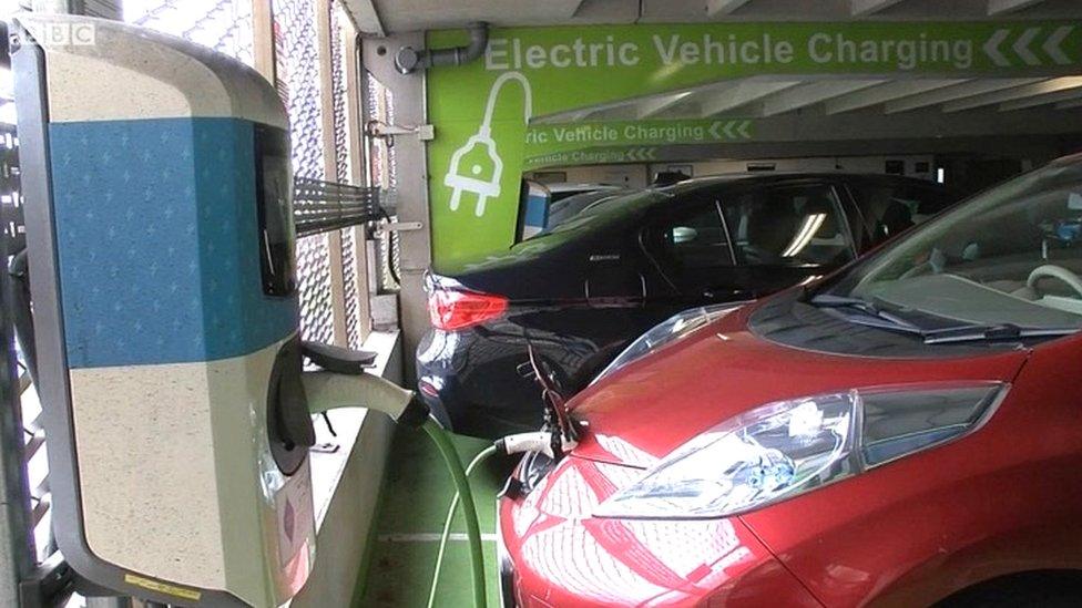 Electric cars being charged