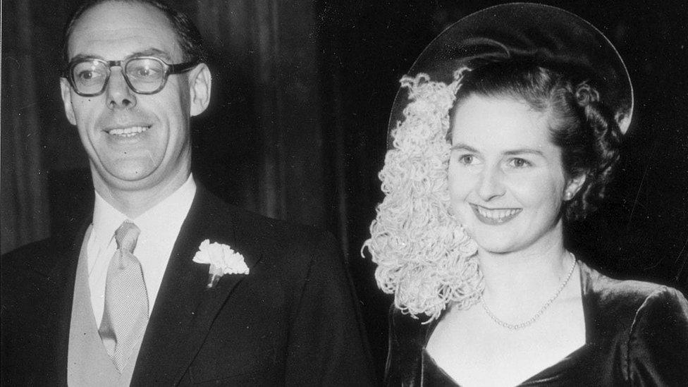 Dennis and Margaret Thatcher on their wedding day