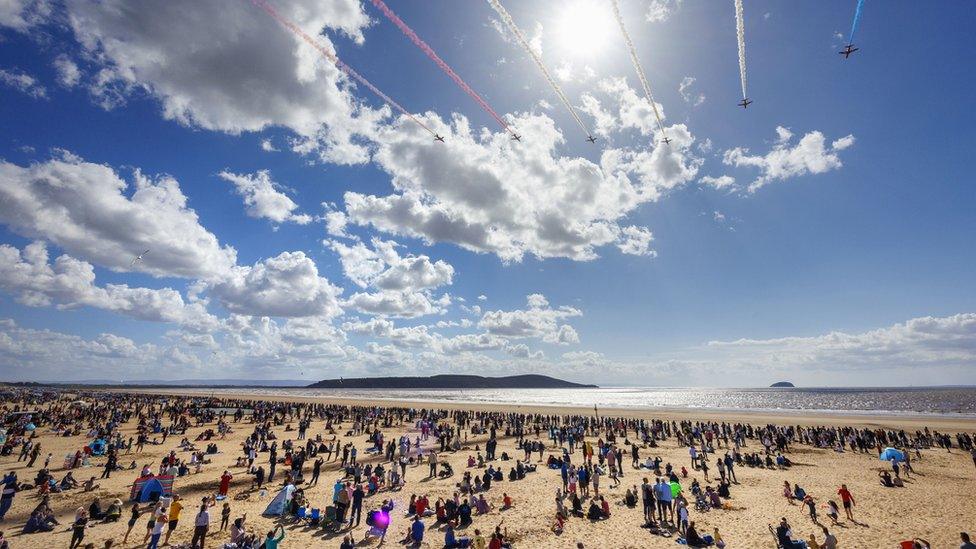 Red Arrows over Weston-super-Mare as part of Weston Air Fest