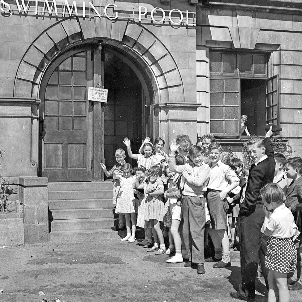 Children outside pool