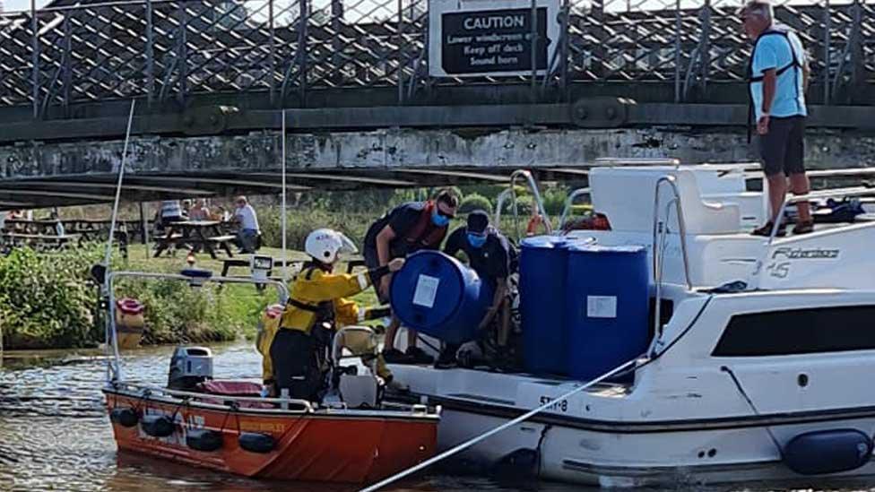 Cruiser wedged under bridge at St Olaves