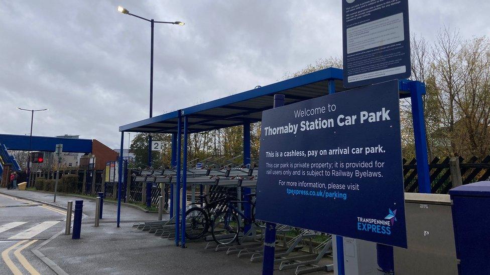 Signage detailing parking arrangements at Thornaby Station