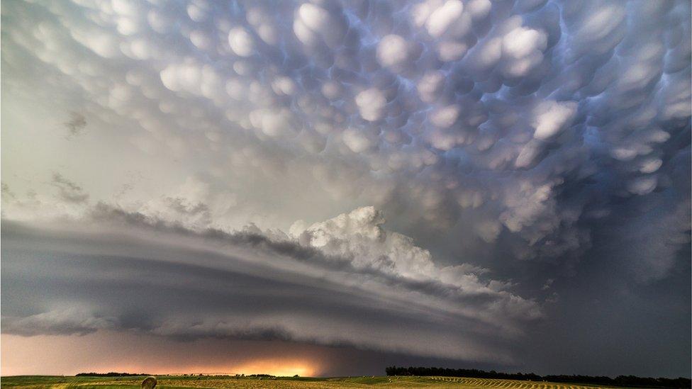 Mammatus clouds with cumulonimbus clouds