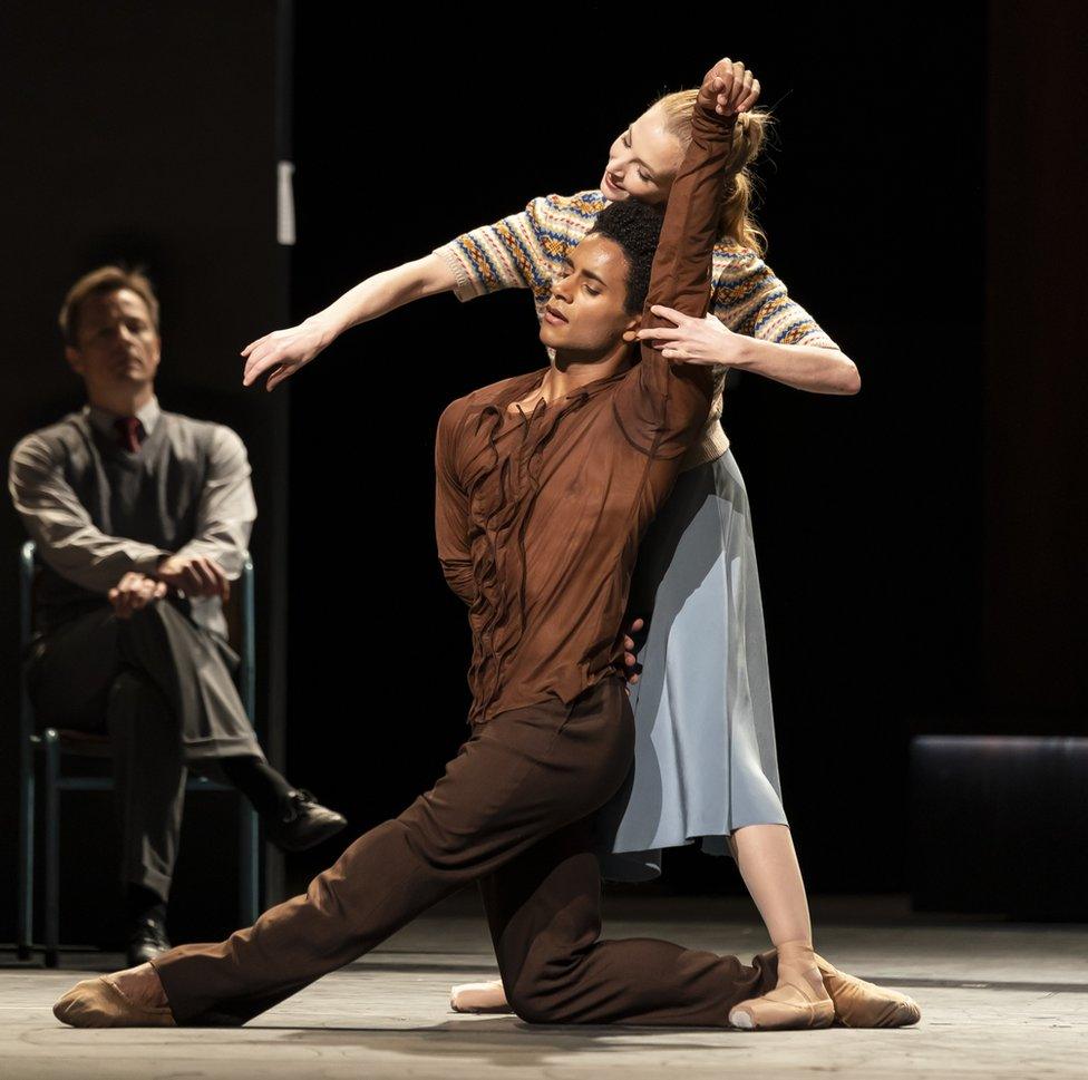 Lauren Cuthbertson (as Jacqueline du Pré) joyfully plays her cello, Marcelino Sambé