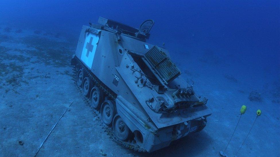 Jordanian Armed Forces' armoured vehicle lies on the seabed of the Red Sea off the coast of the southern port city of Aqaba